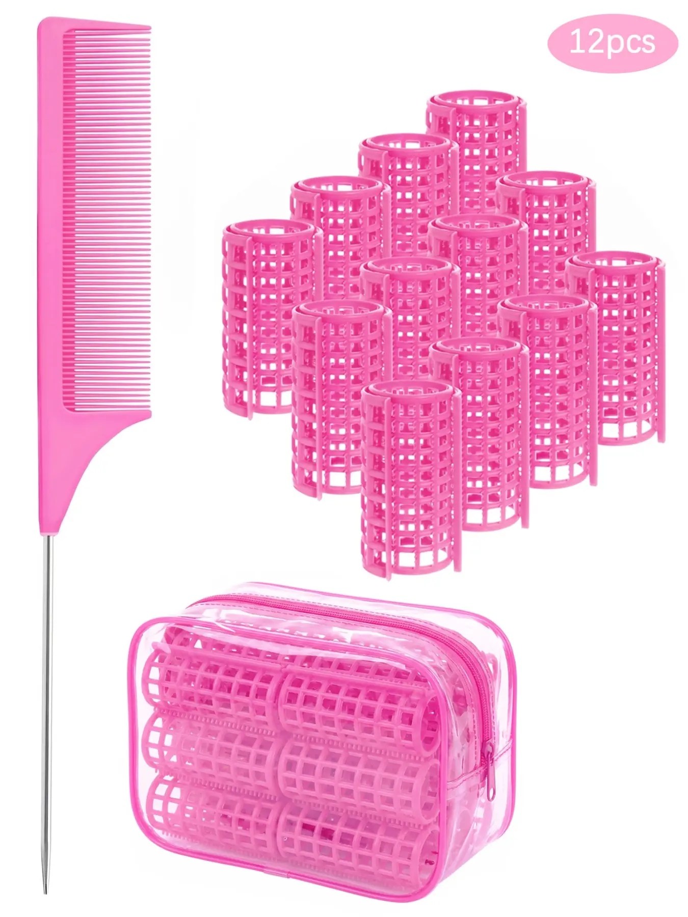 12 Hair Rollers Set with Comb and Storage Bag, Heat-Free Hair Styling Kit, Loose Waves, Ideal for Home, Salon, Travel