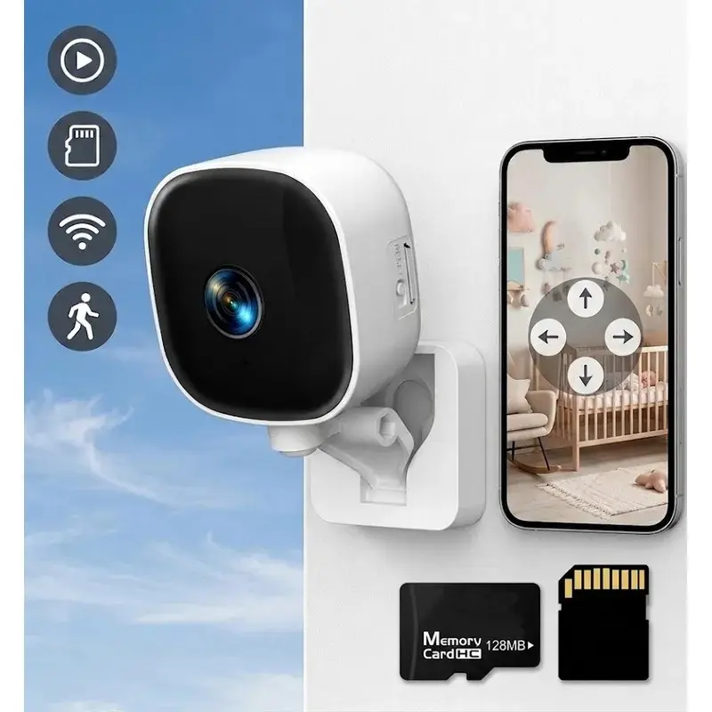 Smart Security Camera with WiFi, Indoor/Outdoor Monitoring, Full Color Night Vision, Two-Way Audio, Motion Detection Alerts, USB-Powered, TF/Cloud Storage, Wall-Mounted for Home, Baby & Pet Monitoring - Ideal Christmas  Gift