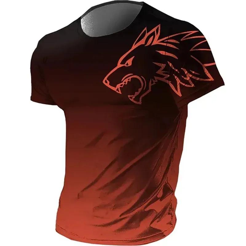 Kyn Apparel T-shirts for men fitness sportswear 2024 Summer Vintage Men's 3d Printed Quick-Drying Gradient T-shirt Animal Wolf Short Sleeve