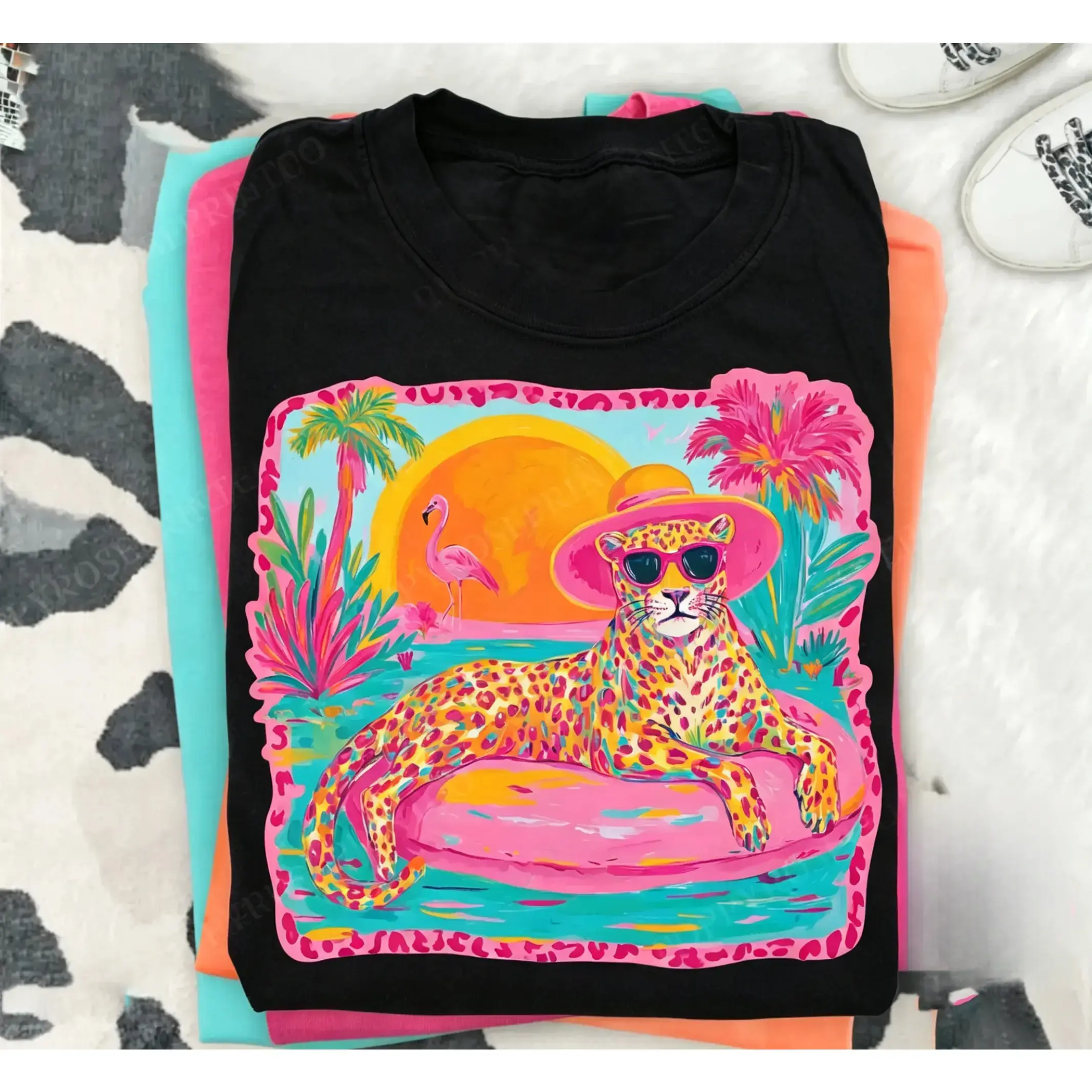 Casual Neon Leopard Print Tank Tops for Women, Fade-Resistant Graphic Round Neck with a Soft Relaxed Fit for Sports & Outdoor