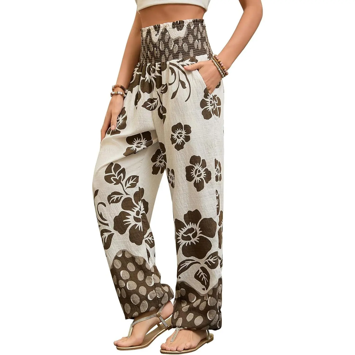 Women's Harem Pants, Hippie Boho Pants High Waist Flowy Yoga Pants with Pockets