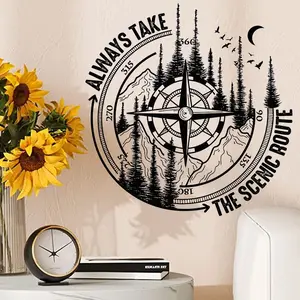 Self-Adhesive Compass Wall Sticker, Pine Forest, Mountains, Stars, Moon Elements, Easy Peel Off, Home Decor for Bedroom, Wall, House Decoration