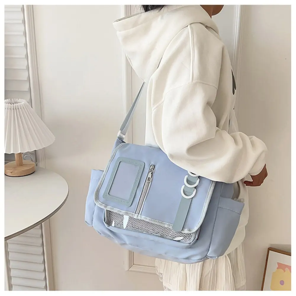 Oxford Fabric Ita Crossbody Messenger Bag, Clear PVC Display Window Large Capacity Multi Pocket Adjustable Wide Strap Shoulder Bag for Anime Collectibles Daily Travel