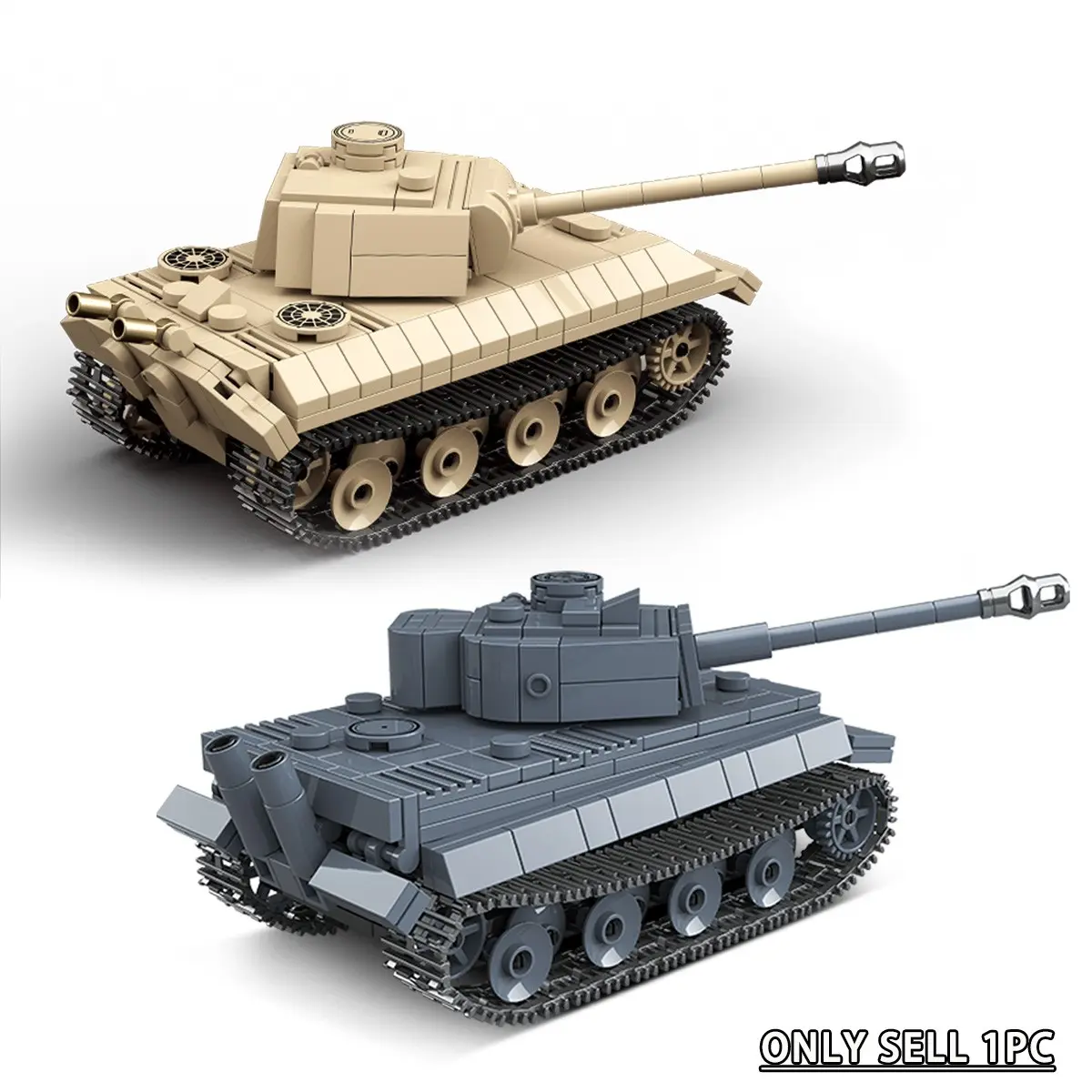 Military tank building block model set, Diy collectible model, Tiger tank and Panther tank tracked armored vehicle assembly models, an ideal collectible for military enthusiasts, great as a birthday gift for Halloween, made from ABS