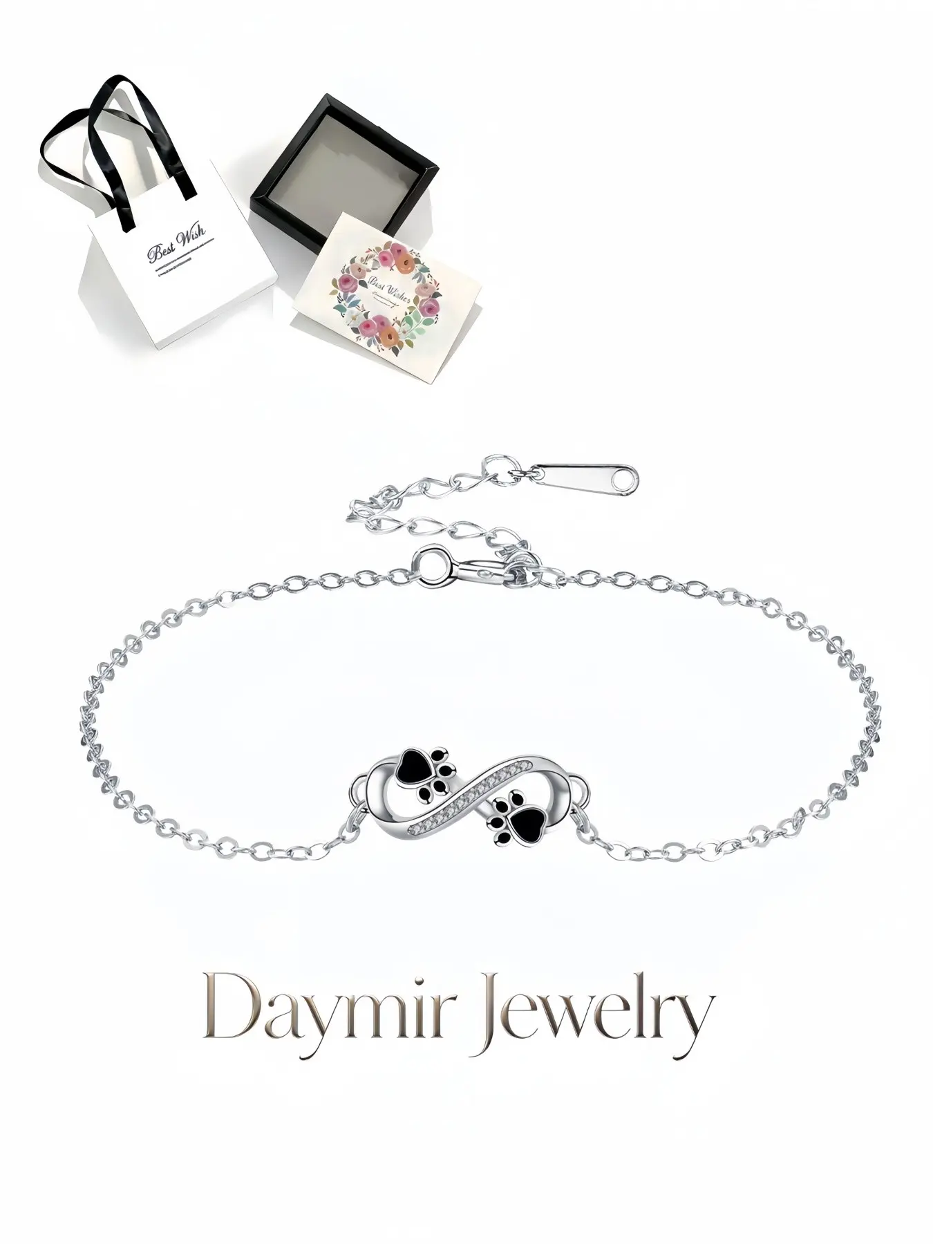 "Paw Eternal Loop" niche original infinity symbol dog paw light luxury gem bracelet, with delicate drawer jewelry gift box for women. Great gifts for birthdays, Mother’s Day, Valentine’s Day, Christmas and anniversaries.