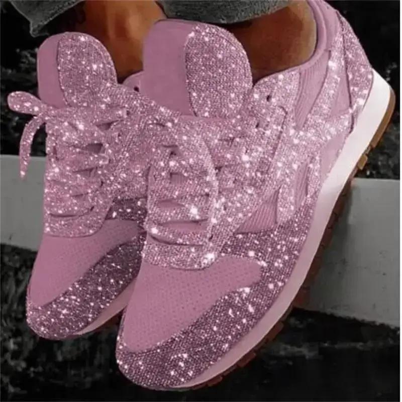 Women's 2026 Trend Glitter Vulcanized Chunky Height-Increase Sneakers, Black Sports Running Training Shoes
