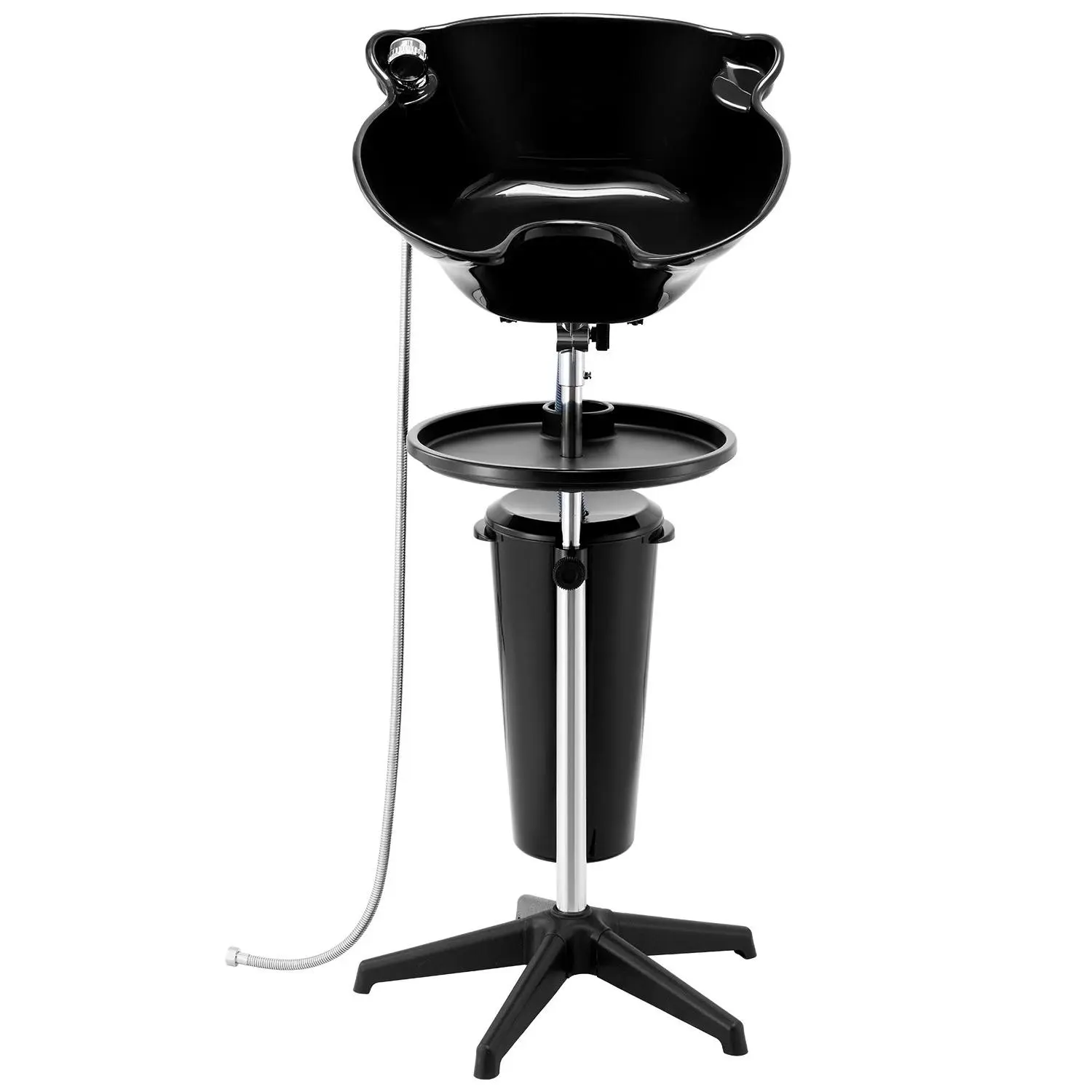 VEVOR Portable Shampoo Bowl - Quick Install Camping Portable Sink, Deep Washing Station with Adjustable Height & Angle, Drain Hose, Shower Head & Bucket, for Home Barbers, Black, Corrugated Pipe