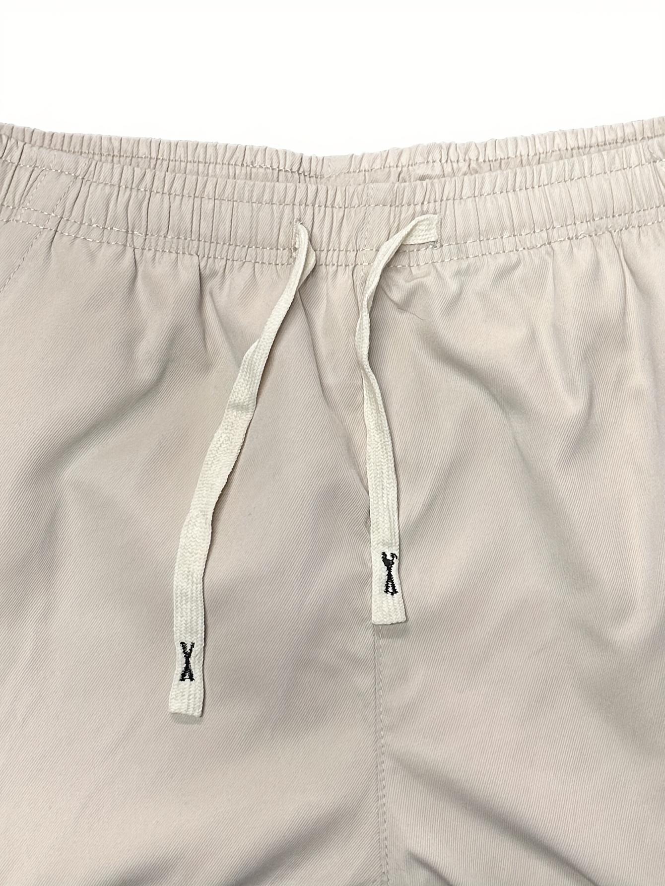 Men's Summer Casual Cargo Shorts - Elastic Drawstring Waist, Multiple Pockets & Letter Patch Design, Regular Fit Mid-Rise Non-Stretch Fabric for Daily Wear & Leisure Activities, Nontransparent Fabric