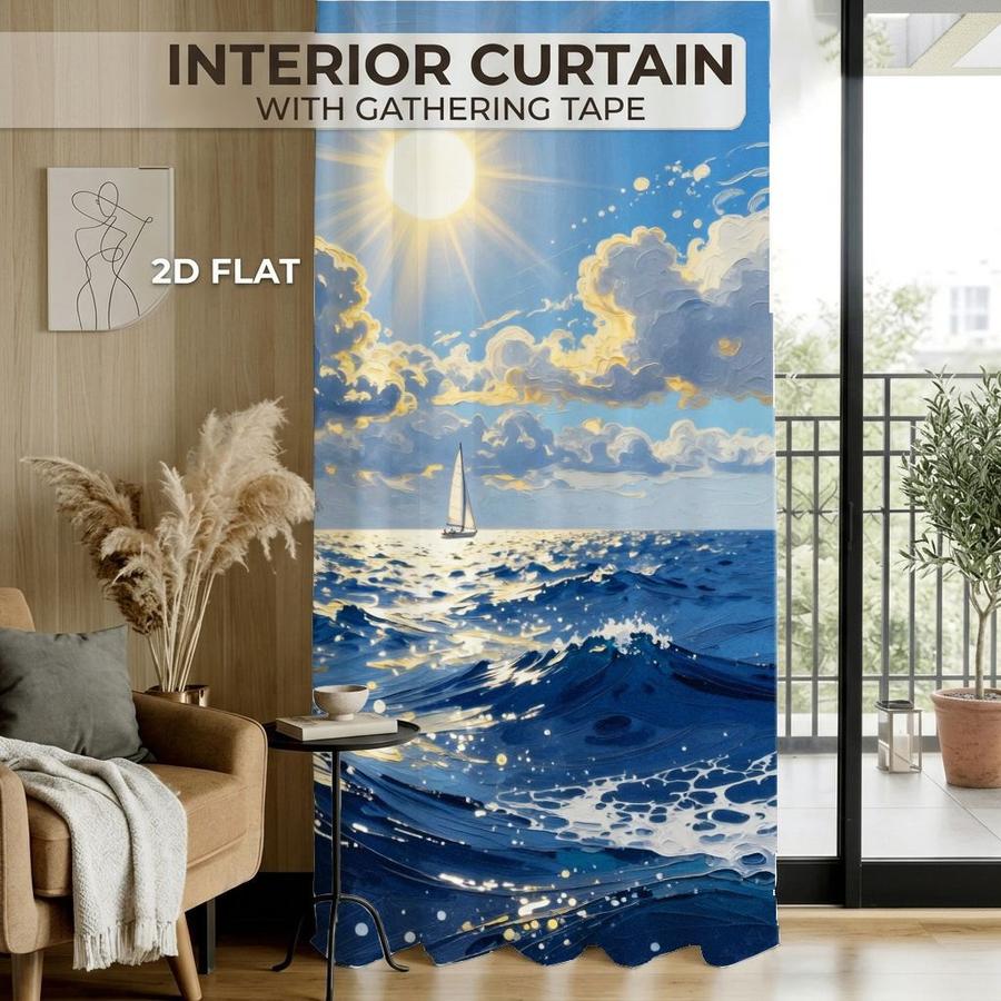 2Pcs Nautical Ocean Seascape Sailboat Sun Blocking Curtains Digital Printed Rod Pocket, Window Treatment For Bedroom Office Kitchen Living Room Study Home Decor