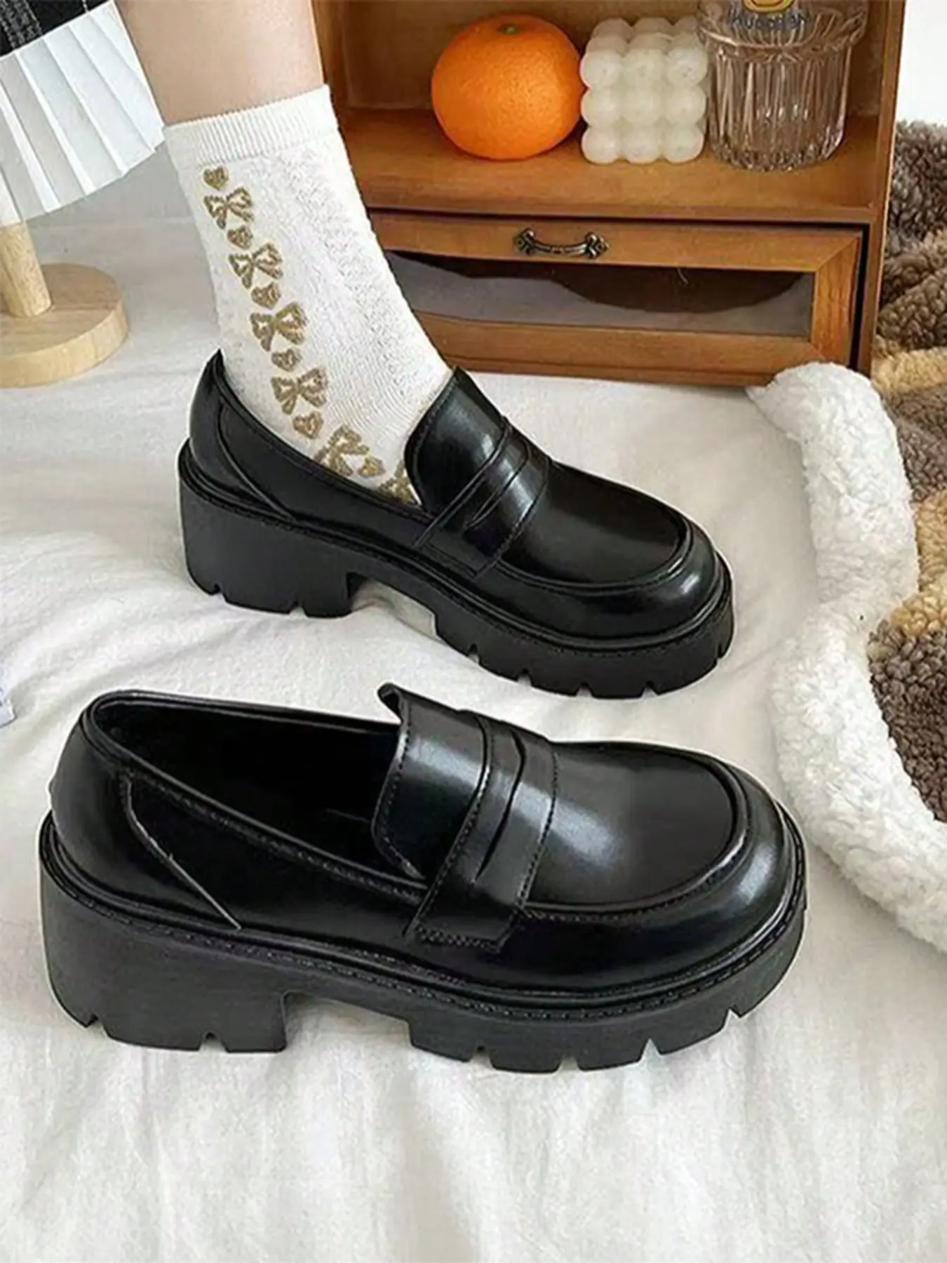 College Style British Classic Elegant Women Mary Jane Shoes, Short Stature Height Increase Leather Shoes, Thick Sole Single Shoe, Student High Heel Shoes