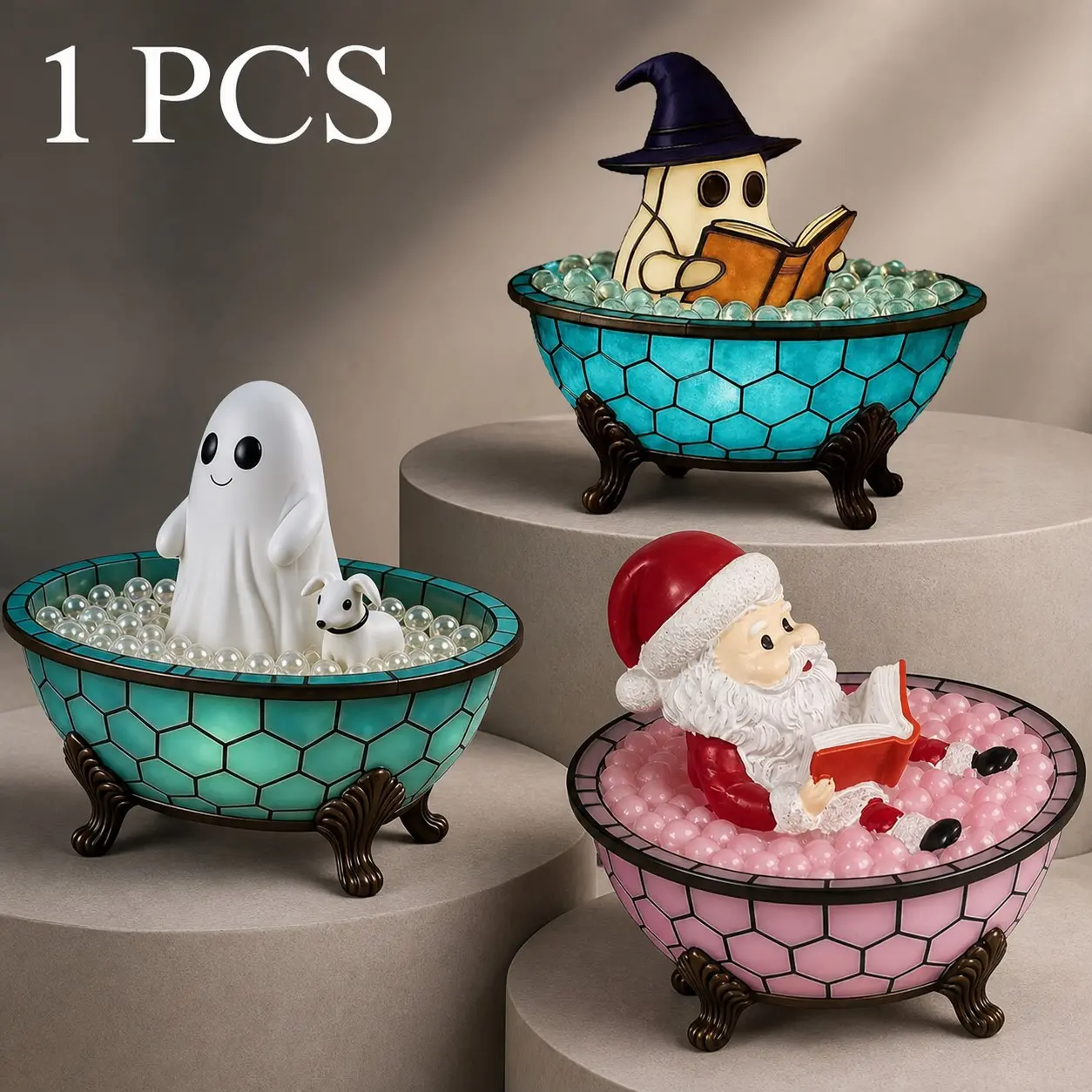 Halloween Ghost Bath Light, Cute Resin Ghost Nightlight, USB Powered Ghost Bathtub Decor, Perfect for Halloween Desk Bathroom Decoration