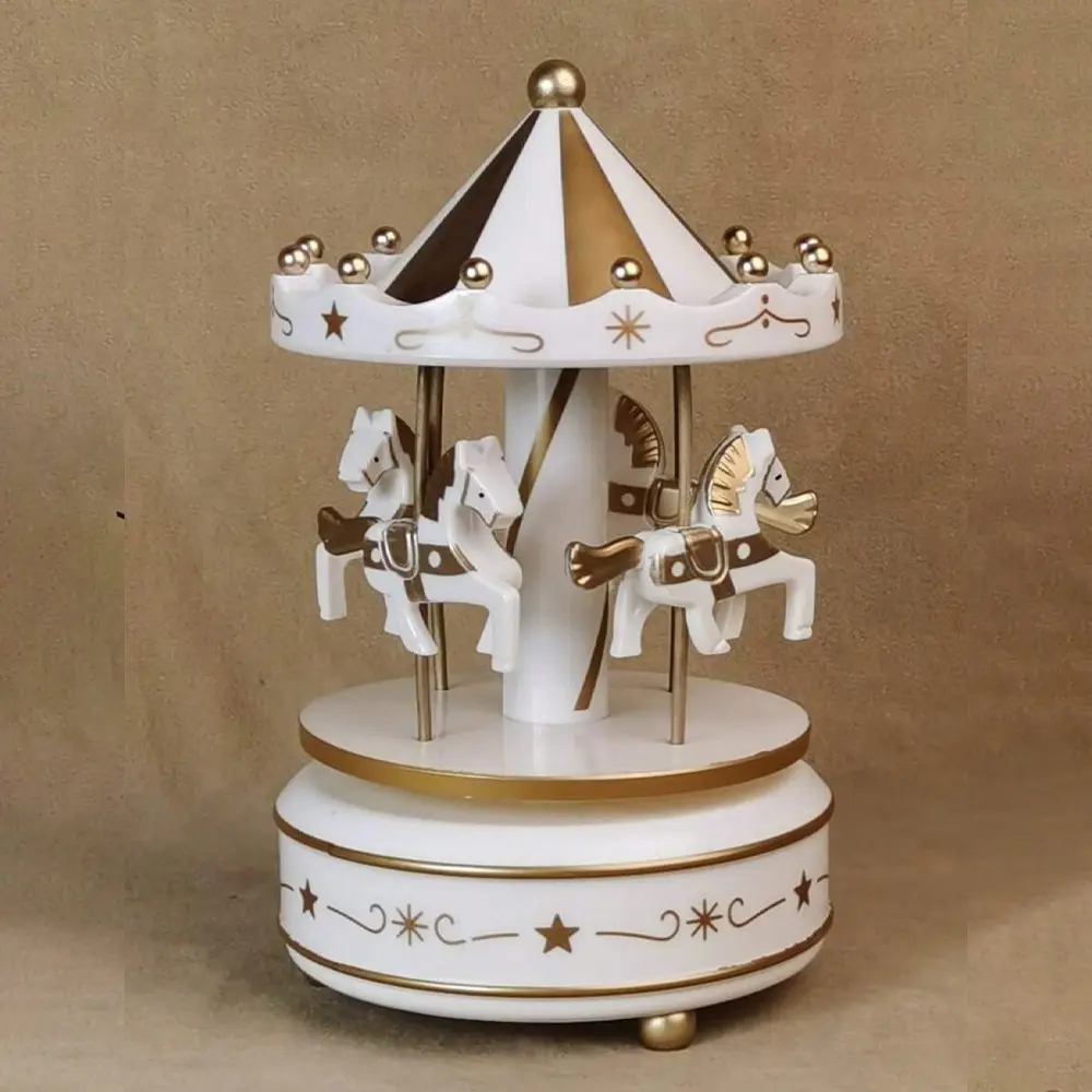 Rotary Horse Music Box, Wind-Up Mechanism, Cake Shape Design, Decor, Ornaments, Rotating, Perfect Gift, Unique Musical Keepsake, Ideal for Special Occasions