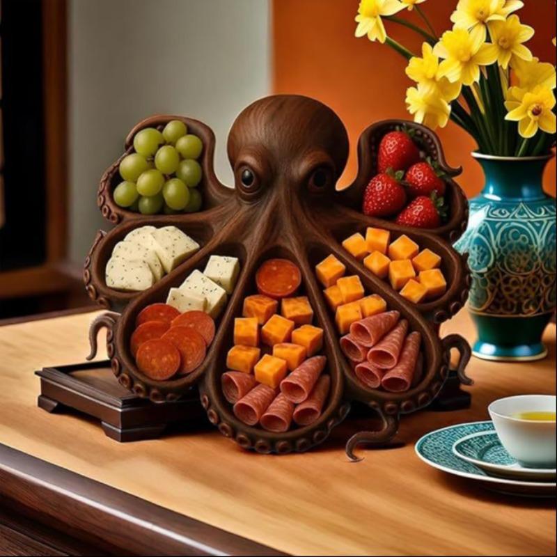 1 pc Octopus cooked food plate, Ocean-themed cheese bread board, novelty trays of cheese, meat, fruit and salad serving plates, and wooden trays designed by animals can add charm and features to any party. It is a unique gift.