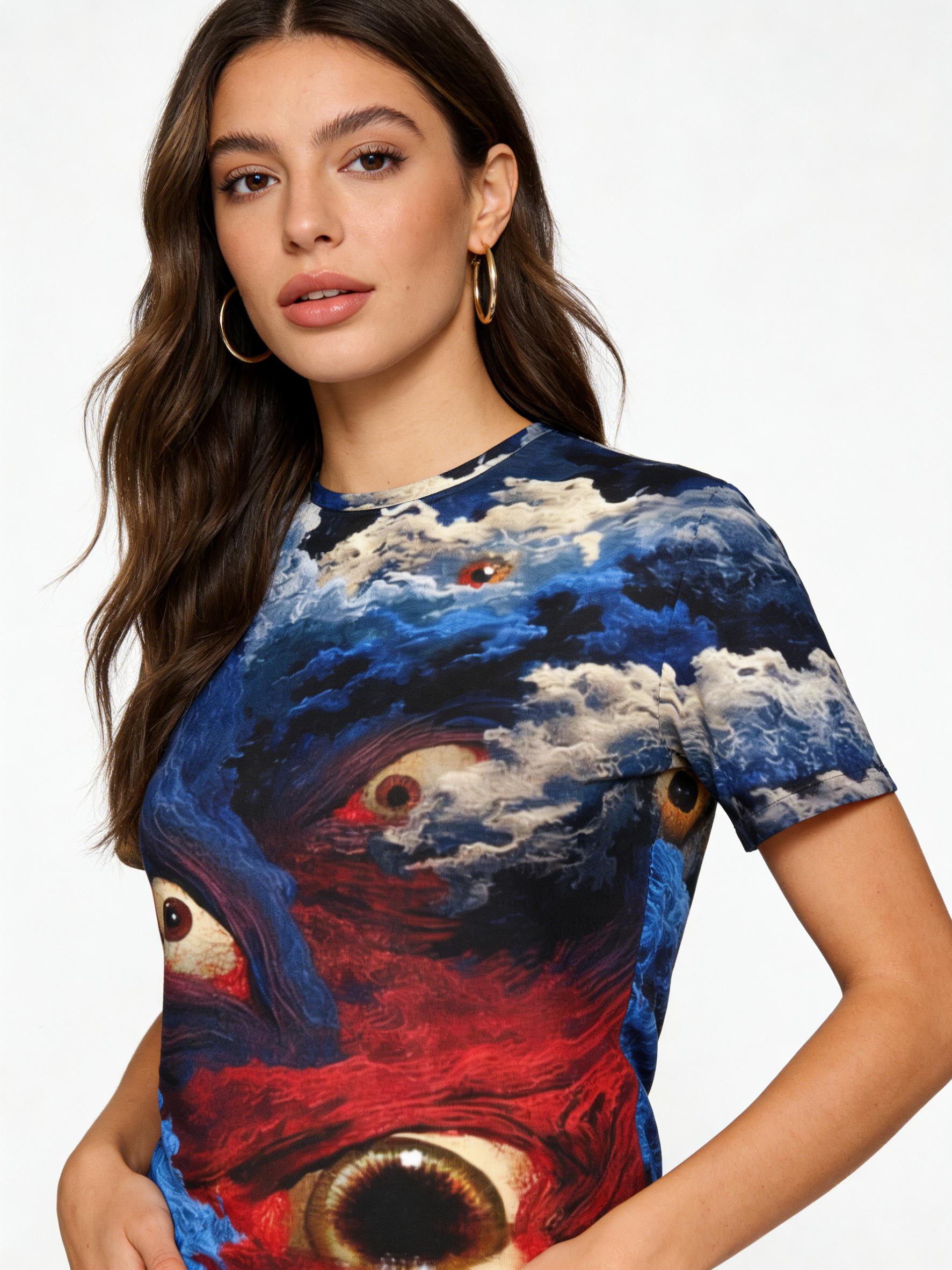 Eye of Chaos Dark Cthulhu Summer Full-Print Short-Sleeve 3D Printed T-Shirt Unisex Outdoor Comfortable Top Party Clothes Couple Pattern Gift for Friends