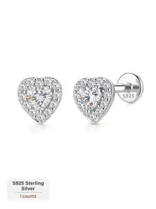 1Pc 18K Gold Real Moissanite D VVS1 S925 Silver Flat Back, True to Size Comfortable Bezel Heart Cut Piercing Stud, Waterproof Daily Wear Office Aesthetic Casual Dating Accessories, Tarnish Free Curated Ear Cartilage