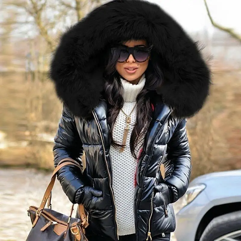 Women'sAutumnWinterFauxFurHoodedZipperWarmDownCoatOutdoorParkaJacketFittedLongSleeveCasualStyleOuterwearTrenchCoatWomenswearTops