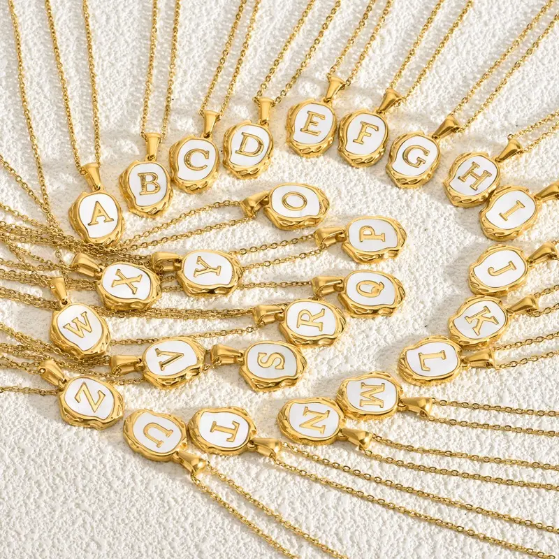 14K Gold Plated Charm Necklaces Oval Letter Shells Pendant Personalized Name A-Z Initial Shells Pendant Trendy Necklace Festivals, Birthdays, and Special Occasions Party Jewelry Valentine's Day Gift