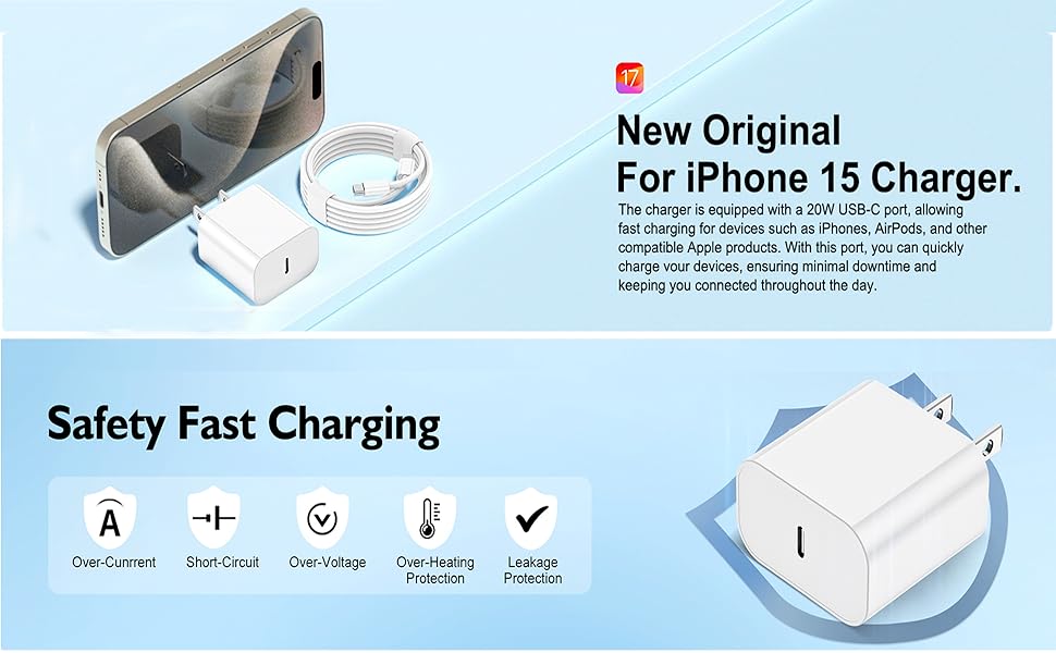 iPhone 17 16 15 Charger Fast,20W iPad USB C Fast Charger,2Pack 6ft USB C Wall Charger Block for iPhone 17/Pro/Pro Max/17 Air/ 16/16 Pro/16 Pro Max/15/Plus/Pro/Pro Max, iPad Pro/Mini
