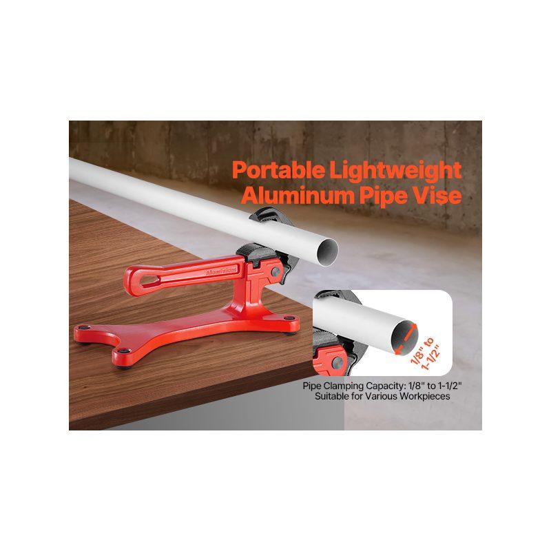 VEVOR Portable Pipe Vise, Lightweight Aluminum Pipe Vise with 1/8 to 1-1/2 Clamping Capacity, Ideal for Onsite Plumbing Installation, Repair, and Maintenance
