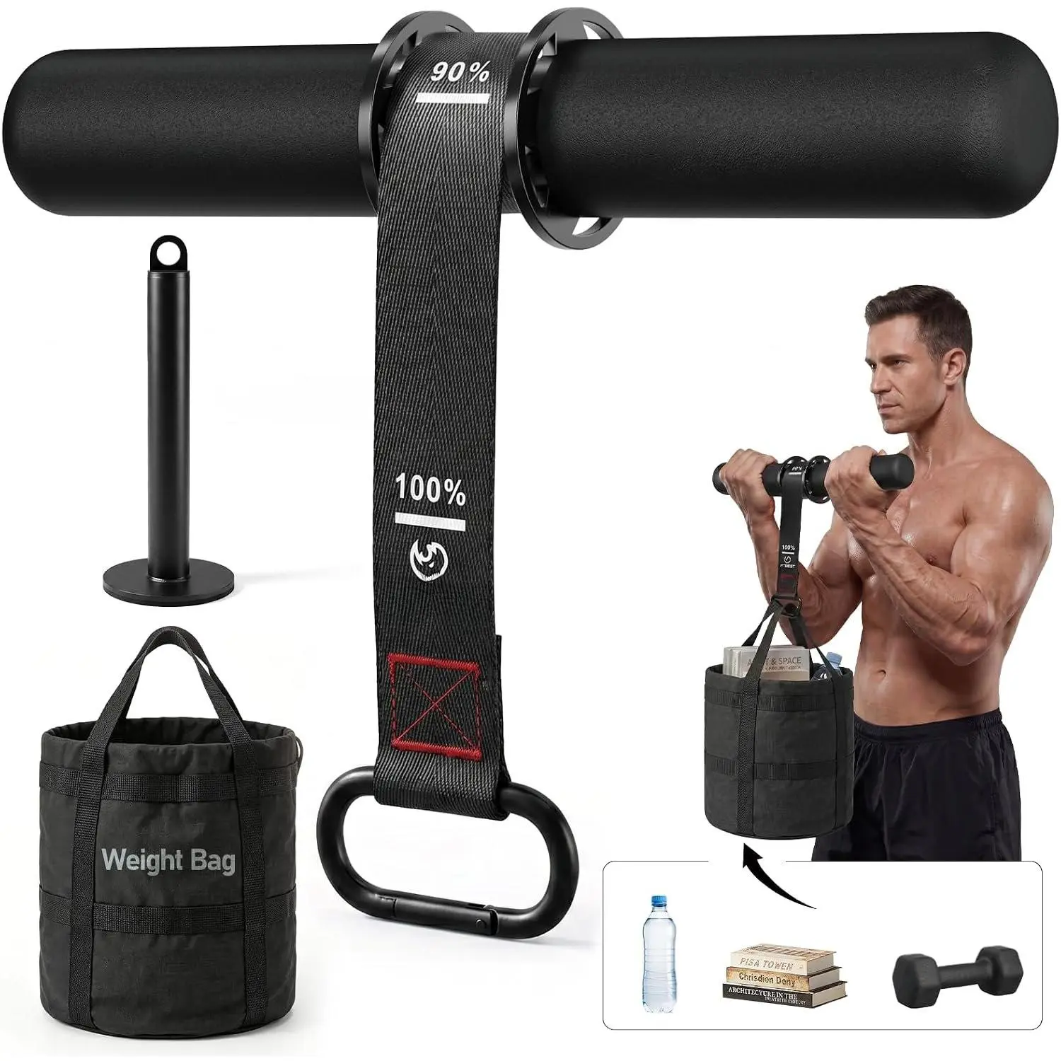 Wrist Roller Forearm Strengthener with Weight Bag and Loading Pin | Forearm Exerciser with Thicker Handles, 14.7L Weight Bag, Loading Pin Fits 1" and 2" Plates for Grip and Wrist
