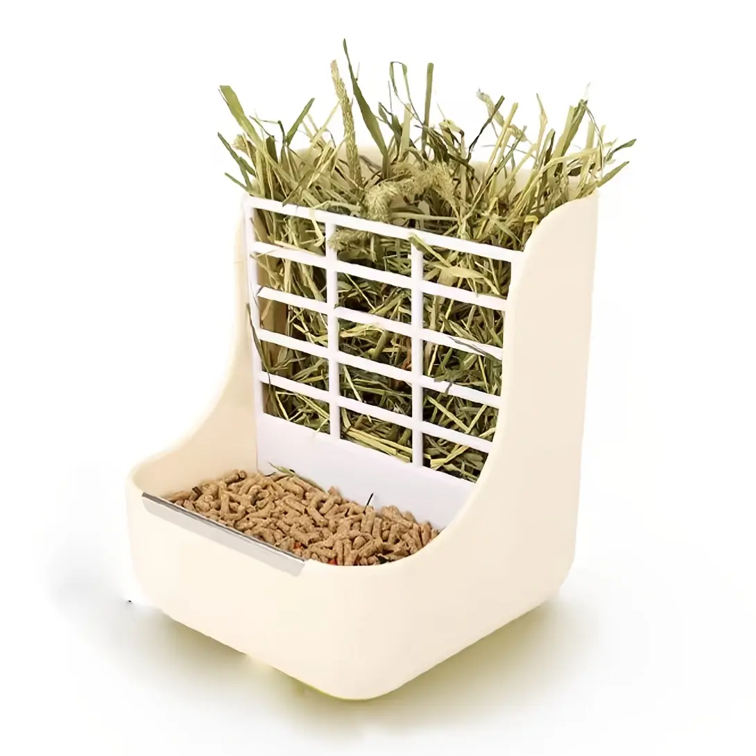The ultimate hay feeder for your small pet's cage: a 2-in-1 plastic hay feeder, perfect for rabbits, guinea pigs, chinchillas, and more