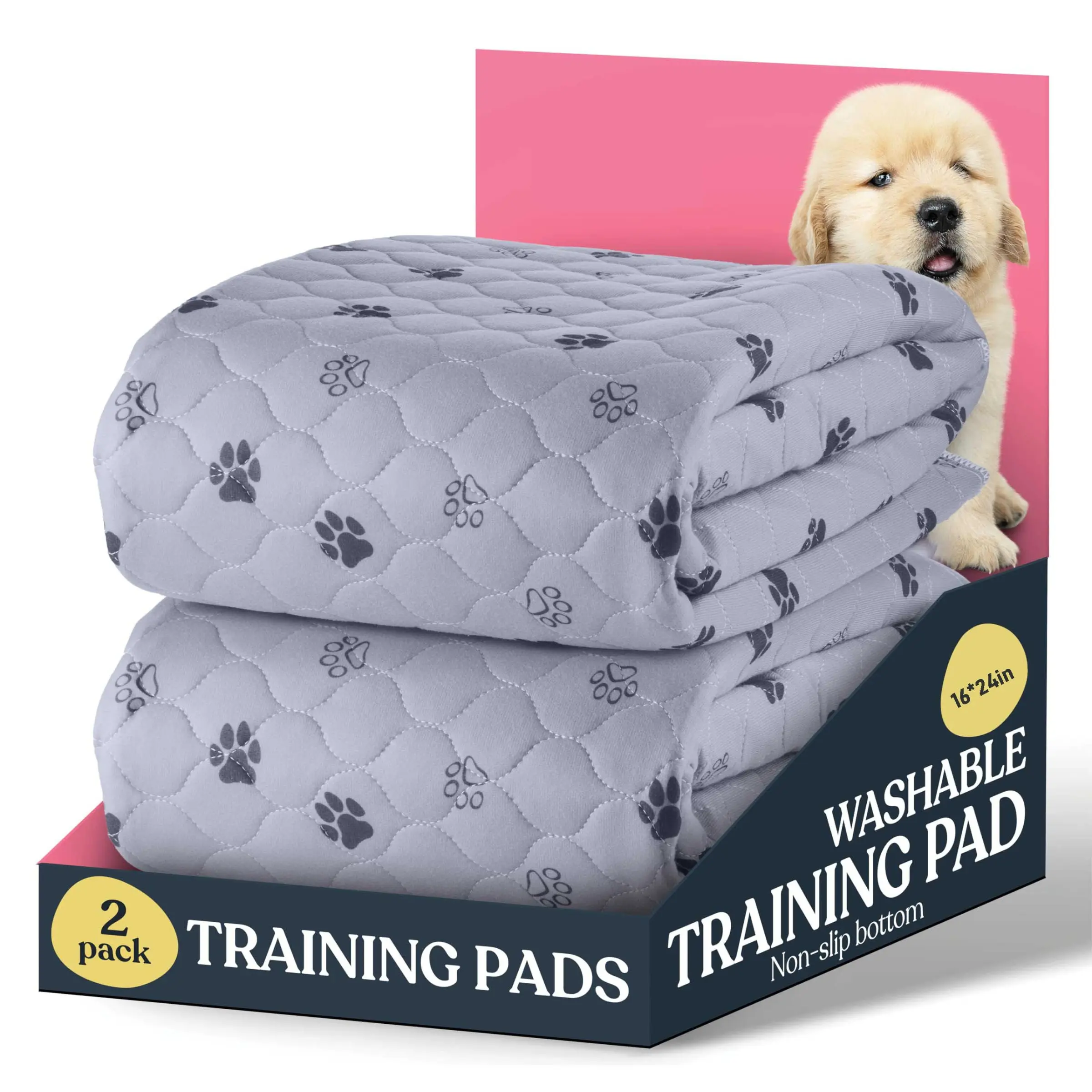 2-Pack Super Absorbent Washable Dog Pee Pads, Premium Reusable Puppy Training Pads, 100% Waterproof Dog Urine Mats, Anti-Leak, Non-Slip, Clump-Resistant Pet Bed Pads