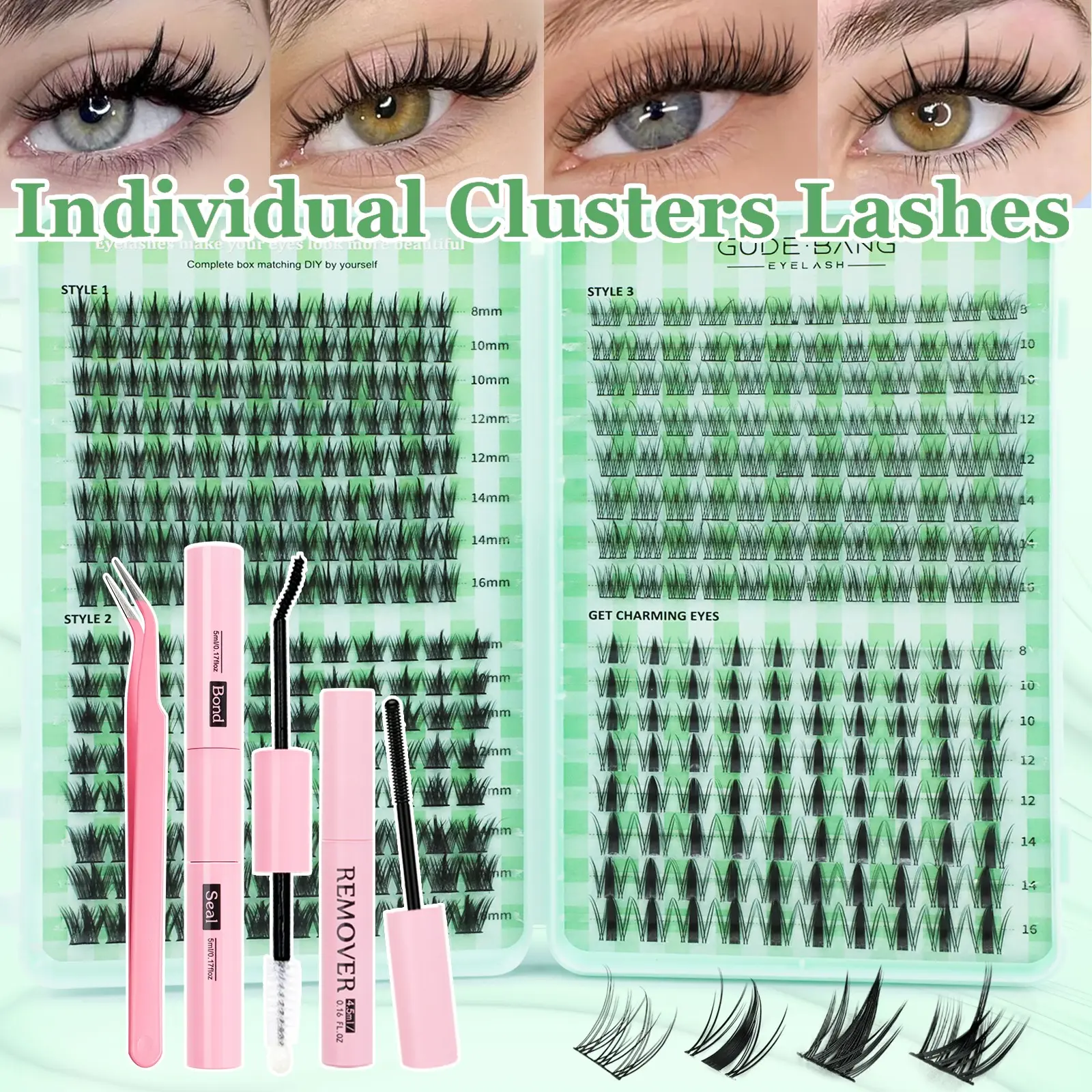 Natural Drifting Eyelash Clusters, Volume Eyelashes, Anime Style Lashes, Pointed Individual Extensions, Single Root, Mixed Length Bottom Cluster, DIY Home Use, Makeup, Volumized False Eyelashes, Individual False Eyelash, Eyelash Cluster Set
