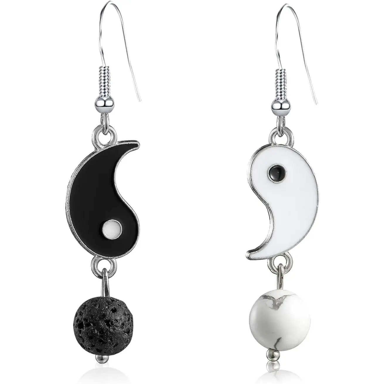 Black White Tai  Yinyang Stone Bff Couples Pendant Dangle Drop Earrings for Women Men Personalized Matching Puzzle Diagrams   Necklaces Gifts for Valentines Birthday