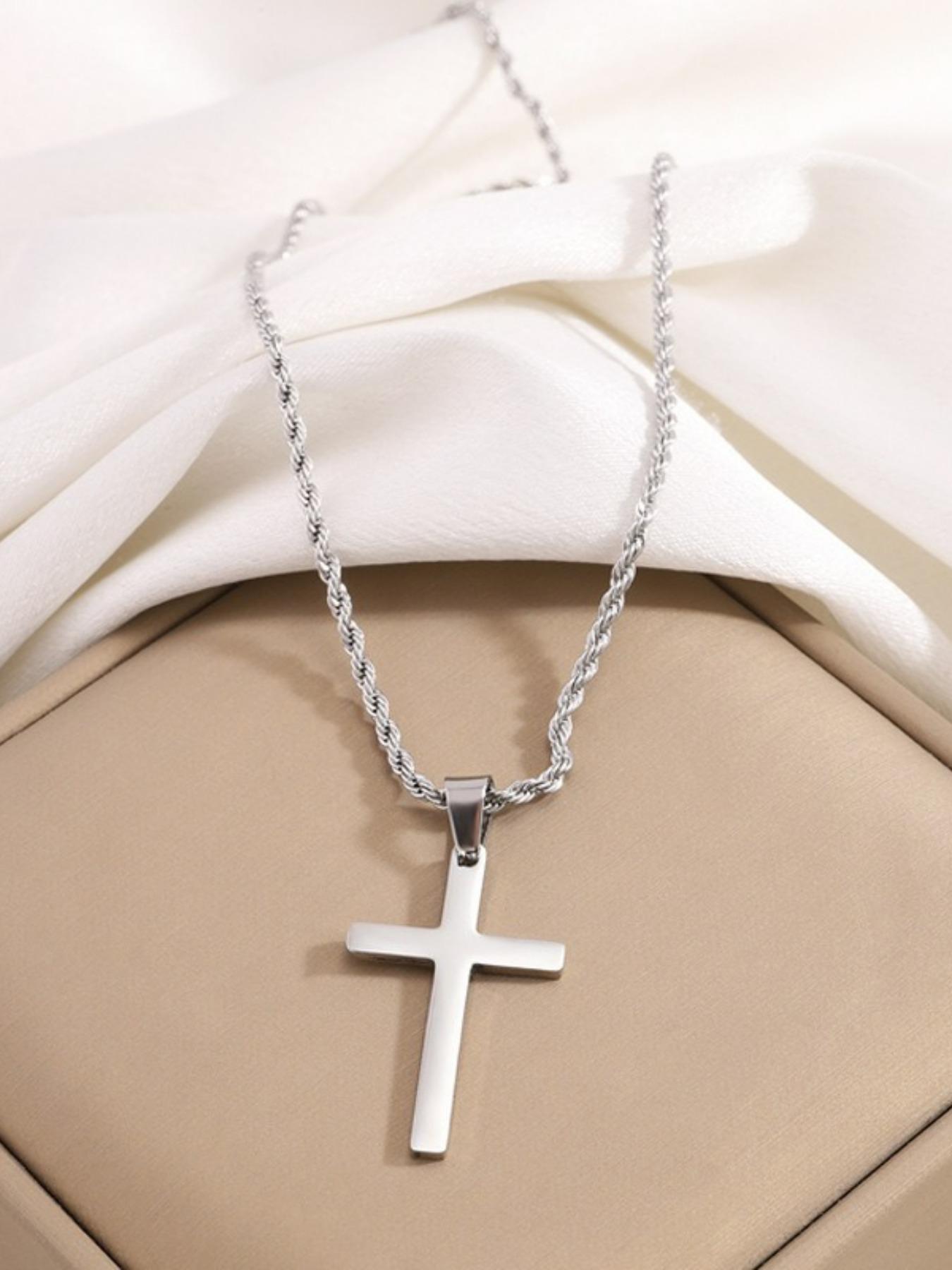 Men's Stainless Steel Cross Pendant Necklace, Fashion Jewelry for Party, Daily Clothing Decor, Trendy All-match & Exquisite Jewelry for Birthday Gift