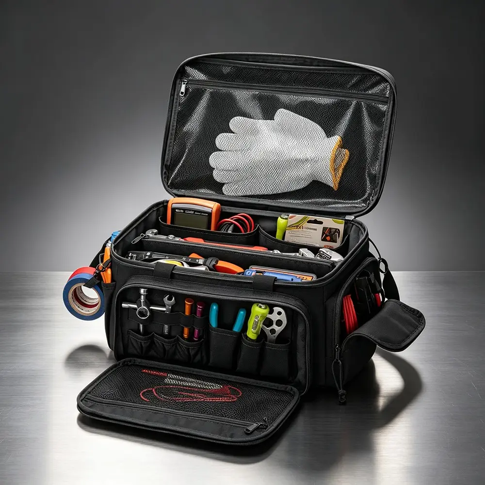 14 Inch Tool Kit, Multi-Functional Work Storage Bag, Durable Portable Tool Organizer for Handymen, Woodworkers, No Tools Included