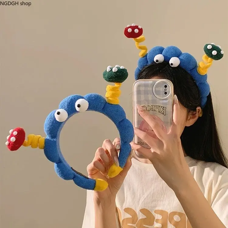 Fun Headband - Cute Caterpillar Headband Plush Worm Hair Band Eyes Antenna for Women Girls Kawaii Outfit Accessories