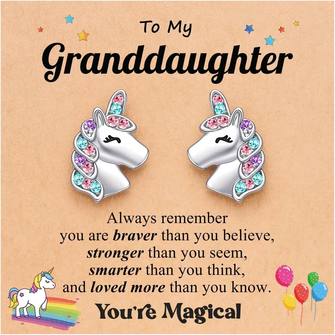 Hypoallergenic Unicorn Stud Earrings for Granddaughter and DaughterGift