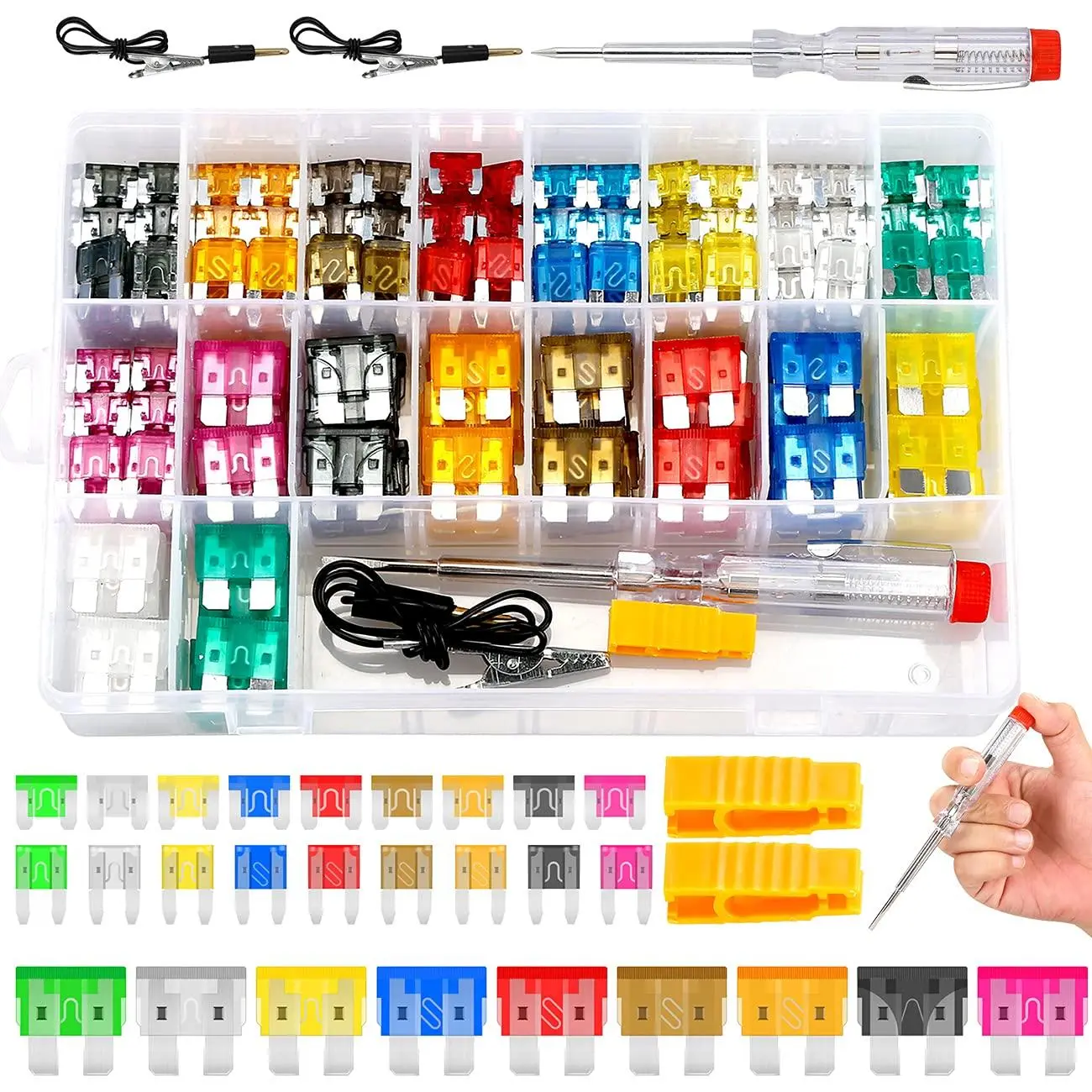 Fuse Assortment Kit, Car Boat Truck SUV Auto Automotive Assorted Replacement Blade Fuses Standard & Mini & Low Profile Mini-2A 5A 7.5A 10A 15A 20A 25A 30A 35A with Fuse Puller Circuit Tester