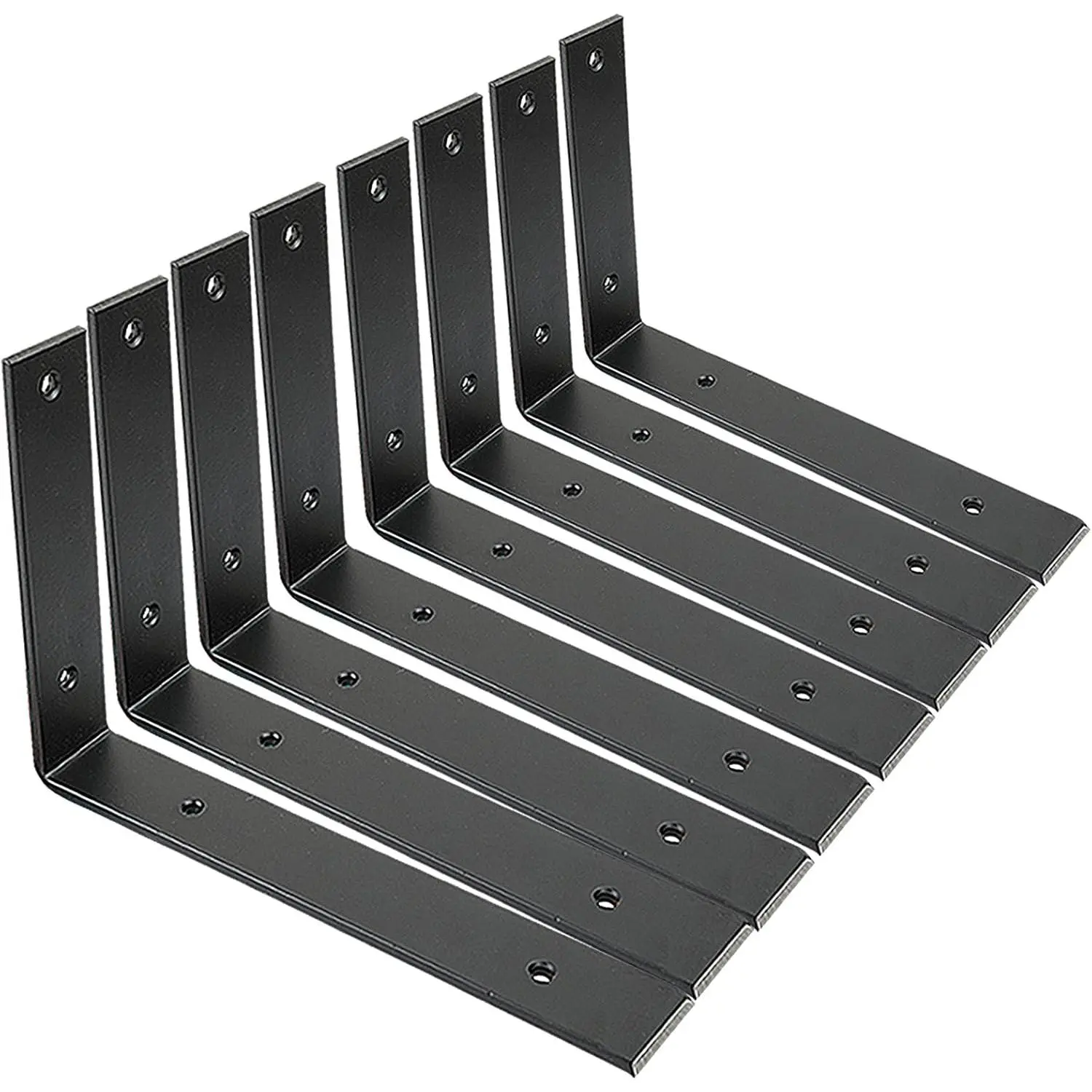 Shelf Brackets 10 Inch Wall L Brackets 8PCS Heavy Duty for Shelves Metal Black Rustic Industrial Brackets for DIY Opening Shelves Project Hardware Included