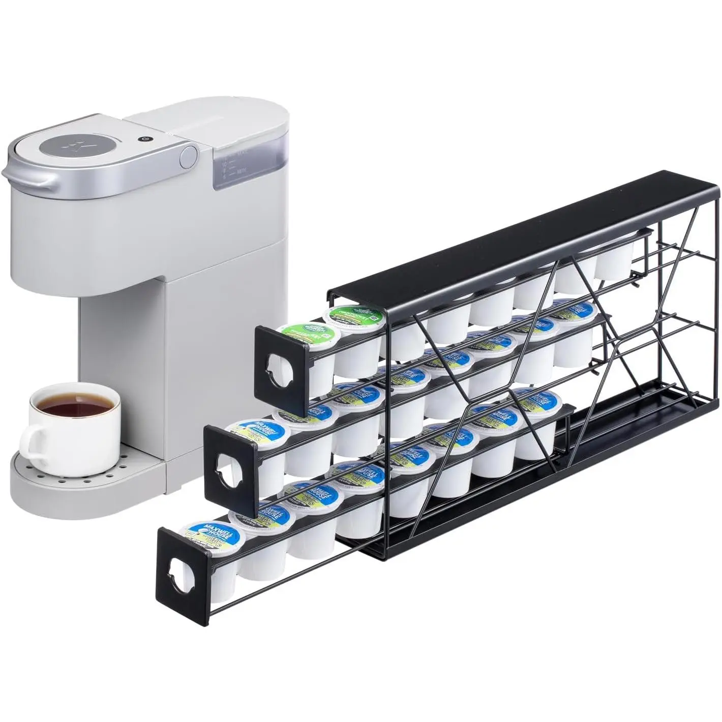 K Cup Holder Drawer 3 Tier Coffee Pod Holder for K Pod Save Space Countertop Kitchen (24 Pods Capacity)