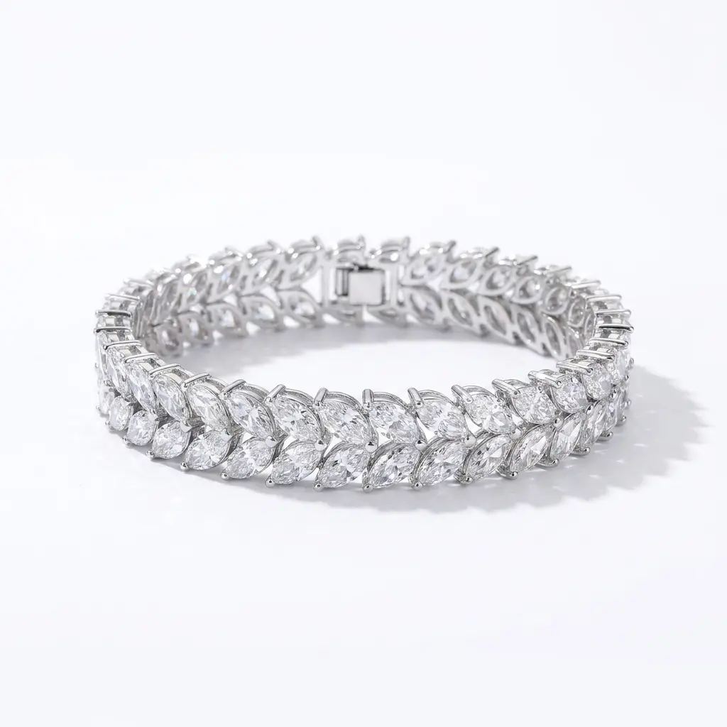 Luxury Moissanite Pave Link Bangle, 925 Silver Plated Sparkling Iced Out Bracelet, Fine Jewelry Gift for Her