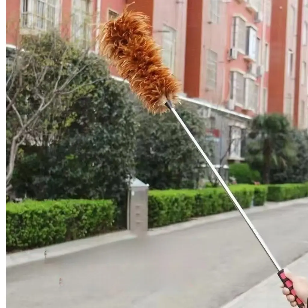 Bamboo Feather Duster - Overall Length 70cm, 40cm Feather Area, Leather-Wrap Handheld Grip, Customizable Packaging, 200-Piece Bulk Set for Household Cleaning