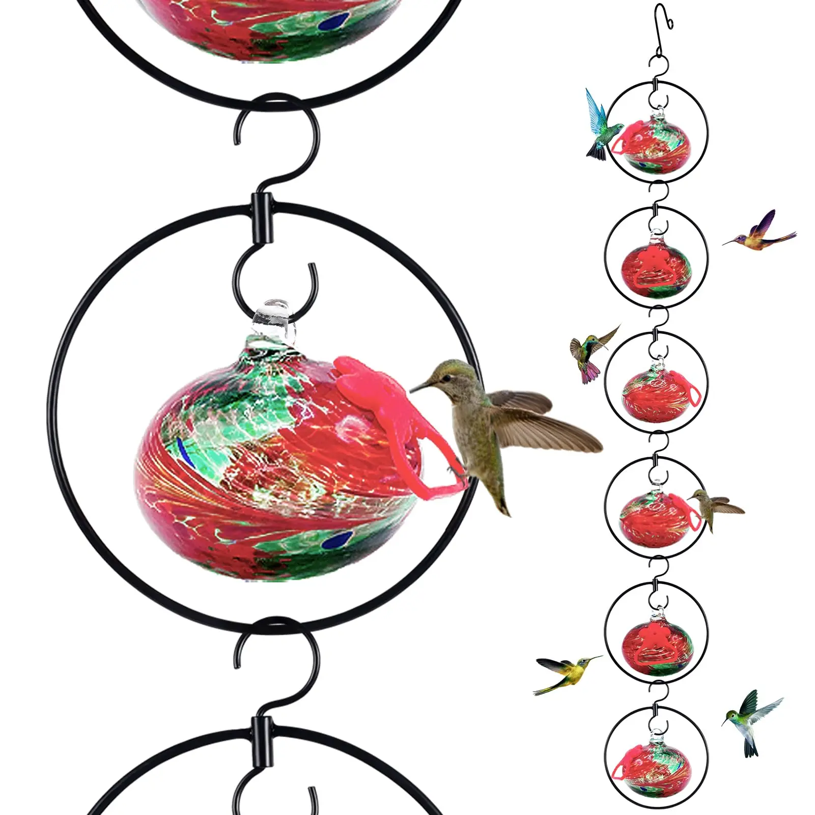 Headak Life Flexible 6 Pack Hummingbird feeders for Outdoors Hanging Ant and Bee Proof,Detachable Hand Blown Glass Hummingbird Feeder with 6 Adjustable Silicone Perch
