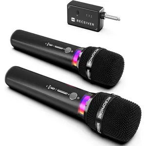 Wireless Microphone, Rechargeable Wireless Microphones with One-to-One Chip Connection and LED Lights, 40H Duration, 200FT Range Receiving, Less Latency Karaoke Microphone for Singing, Speech, Party