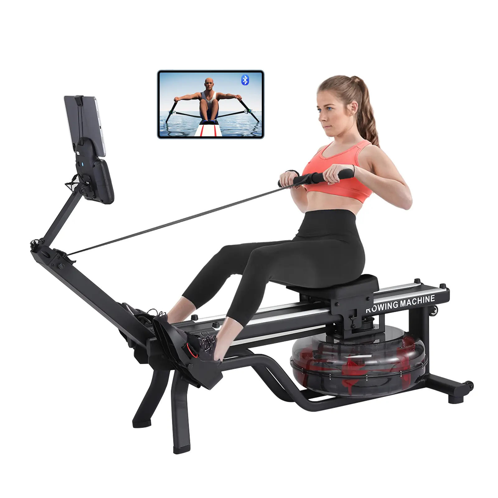 Water Rowing Machine for Home Use, 380 LBS Capacity Rower Machine with Digital Monitor, Ergonomic Seat, App Compatibility & Space-Saving Design