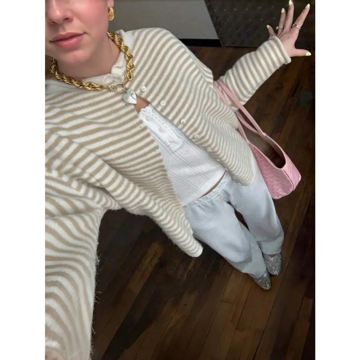baba,aknitwear,fabric,,Vivid Style Autumn/Winter New Women's Fashion Street Loose Striped Knit Cardigan Sweater Jacket, Street Style, Airport, Christmas, Christmas Sweater, New Year