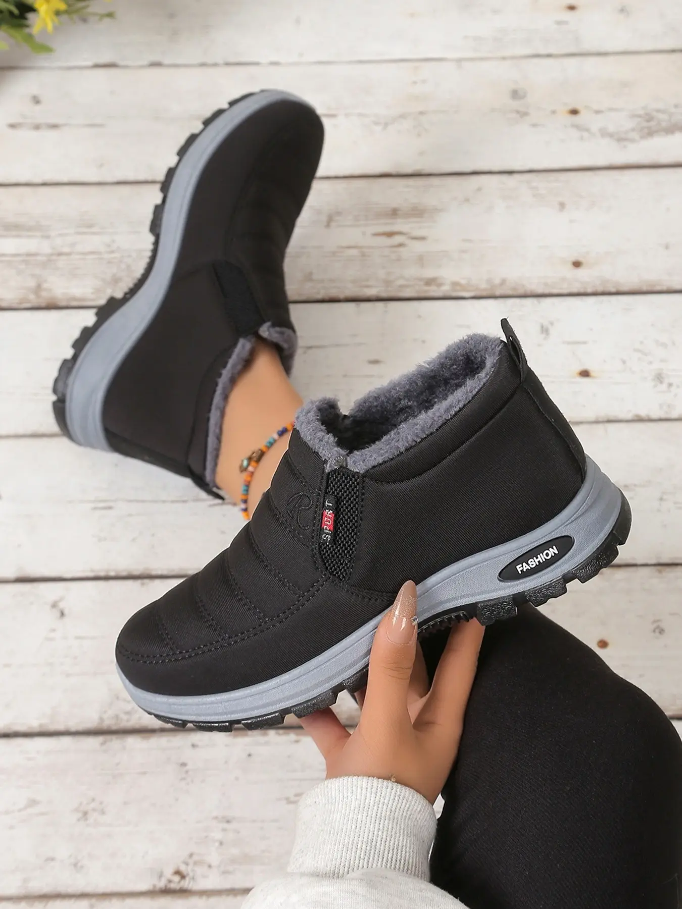 Unisex Winter Snow Boots, Thickened Waterproof Anti-Slip, Cotton Fabric, Slip-On Design, Lightweight Outdoor Short Boots
