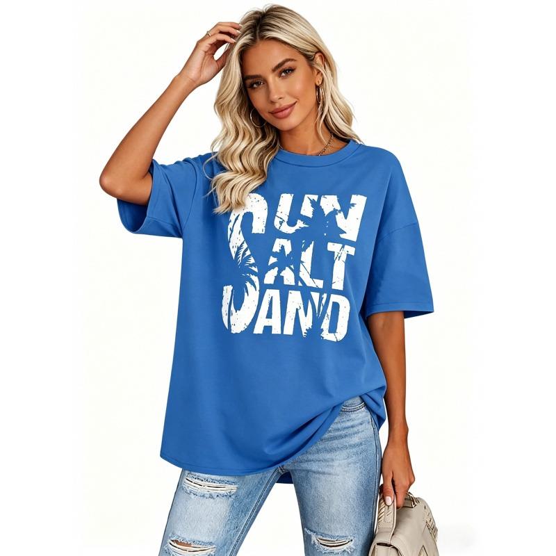 Women Short Sleeve T-Shirts,Crew Neck Drop Shoulder Baggy Sleeves Tees,Loose Printed T-shirt Casual Basic Tops,Oversized Tshirt Women