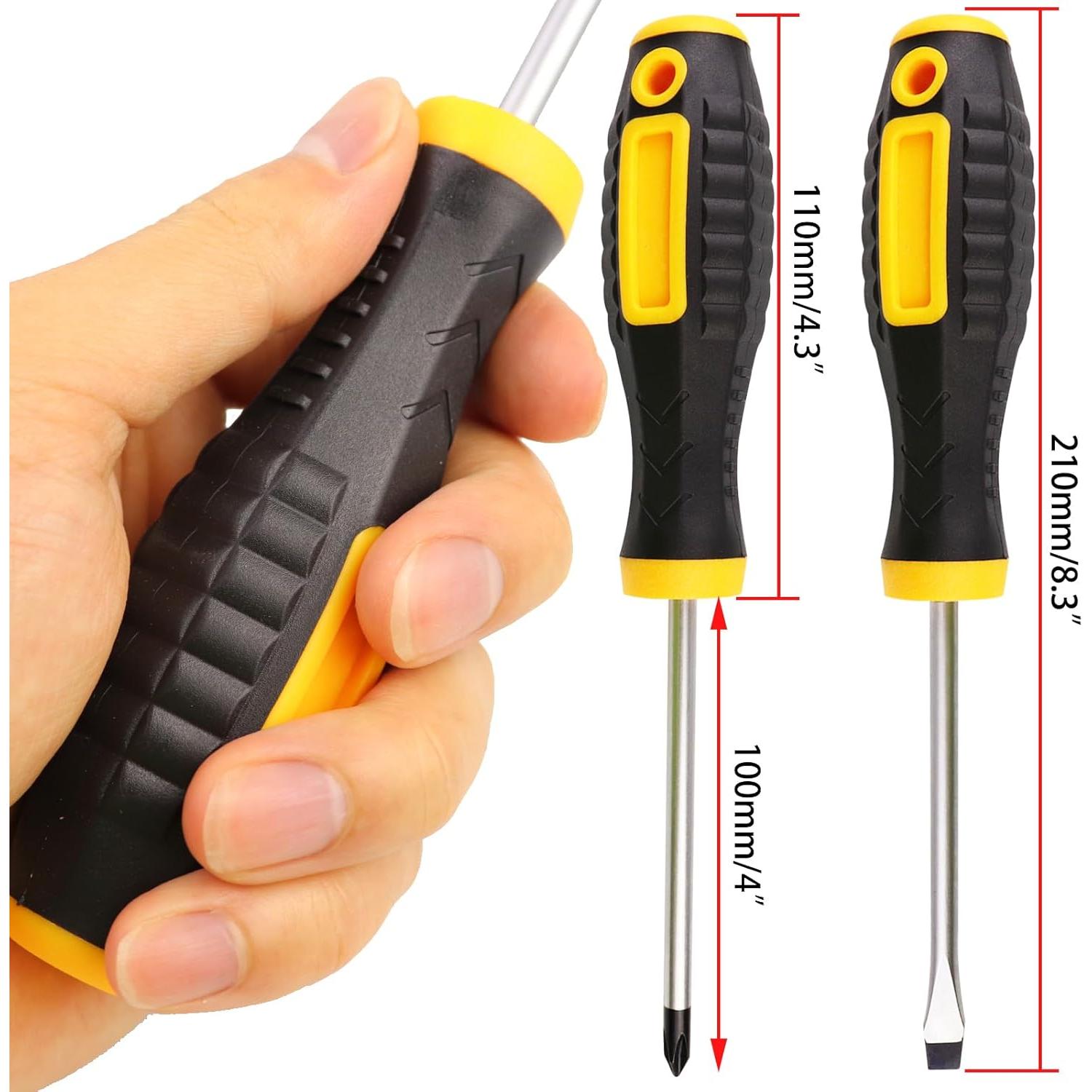 4 Inch  Set Phillips and Slotted, 2 Pack  Screwdrivers Set Flat     Cushion-Grip Handles Non-Slip Screwdrivers