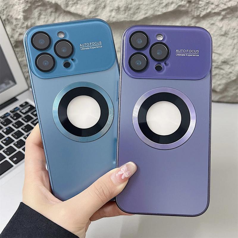 Luxury Large Window Magsafe Logo Hole Magnetic Case For iPhone 17 Air 16 15 14 Plus 13 12  Pro Max Camera Lens Protector Cover