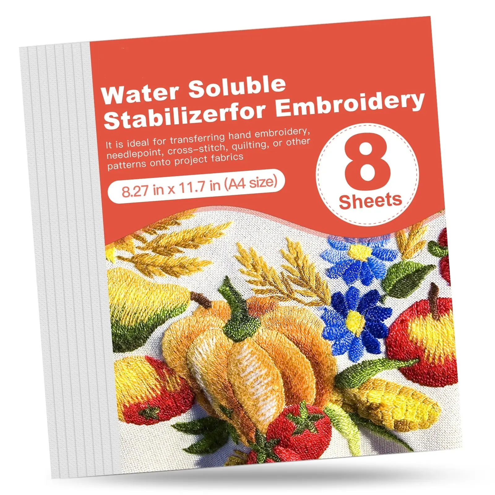 Water Soluble Embroidery Stabilizer Sheets, A4 Printable Transfer Paper, 8 Pack Medium Weight, Pattern Tracing, Sewing, DIY Crafts