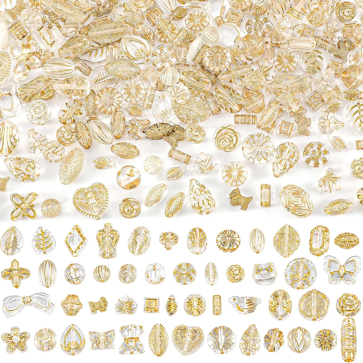 175-200 Pcs  Bohemian  Beads Baroque Czech Beads, Champagne | Cute Kawaii Aesthetic Beads Bulk,  Boho Bead for  Making DIY Craft Ren Faire  Tracing Butterfly Flower Bead