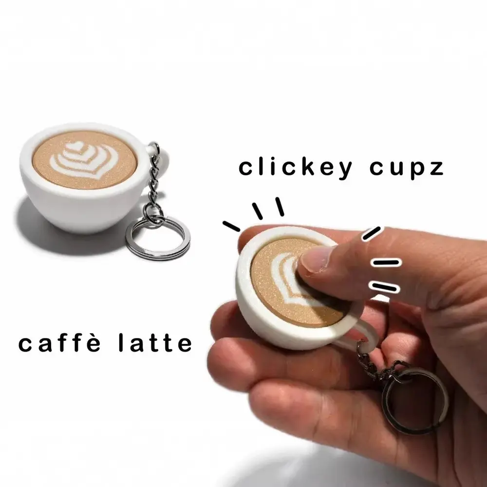 3D Printed Coffee Cup Clicker, Home Decor Ornament, Christmas Gift, New 3D Print Cappuccino Coffee Cup Button Stress Relief Keychain Pendant