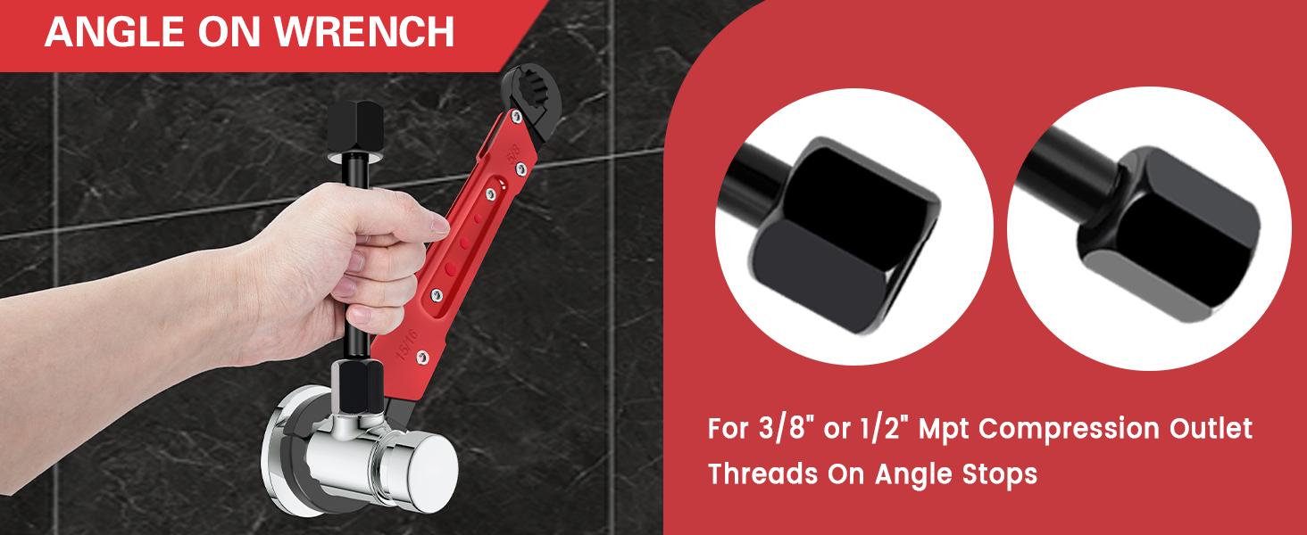 6 Pcs Plumbing Tools Kit with Angle Stop Wrench & 1/2-Inch Compression Sleeve Puller, Professional Plumbers Wrench, Sandpaper and Storage Bag for Frozen/Corroded Angle Stop  HARD EDGEHARD EDGE