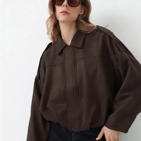 Women's Casual Long Sleeve Jacket, Loose Fit Buckle Design, Solid Color, All-Season Outerwear, Perfect for Daily Wear & Commuting